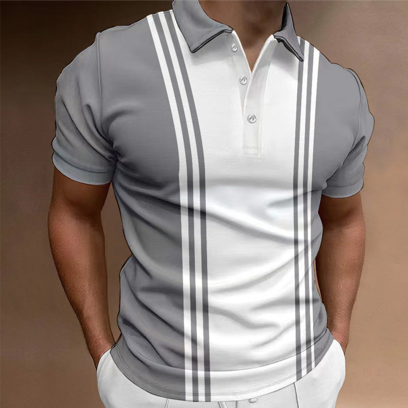 Casual 3 Button Printing Lapel Casual Men's T-shirt - D&A