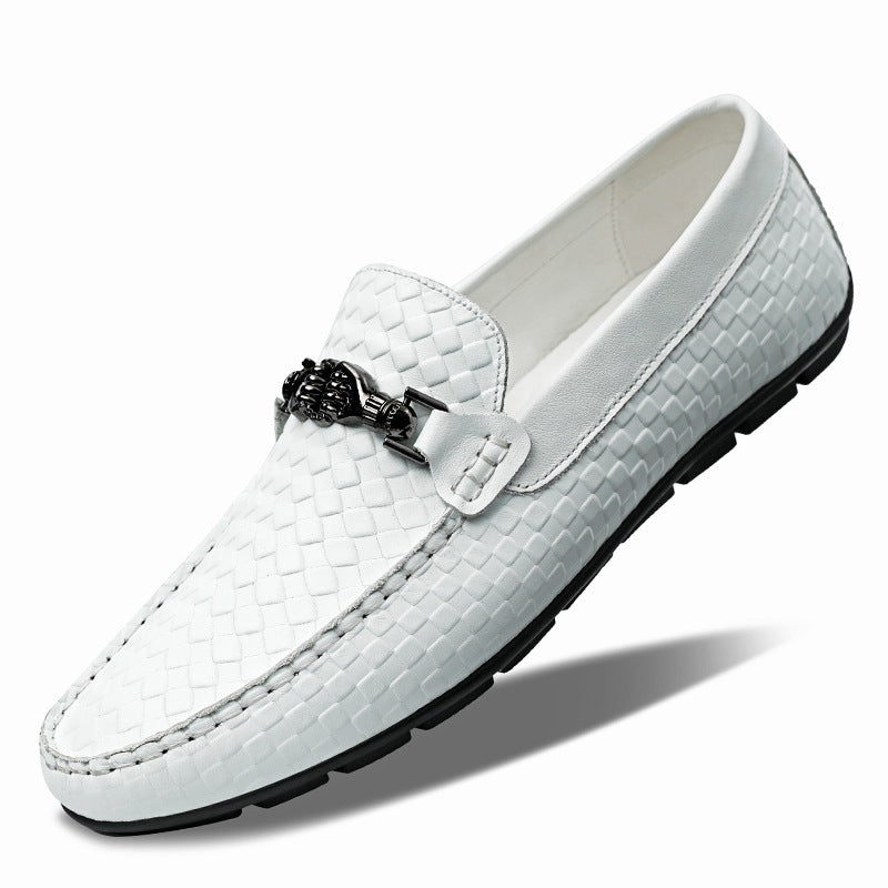 Spring And Summer White Lazy Doug Shoes Men's British Casual Leather Shoes - D&A