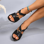 Metal Buckle Women's High-heeled Sandal Black - D&A