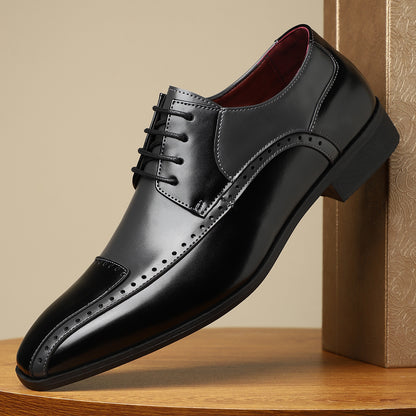Men's Trendy Non-slip Breathable Leather Shoes Color Matching Business Black - D&A