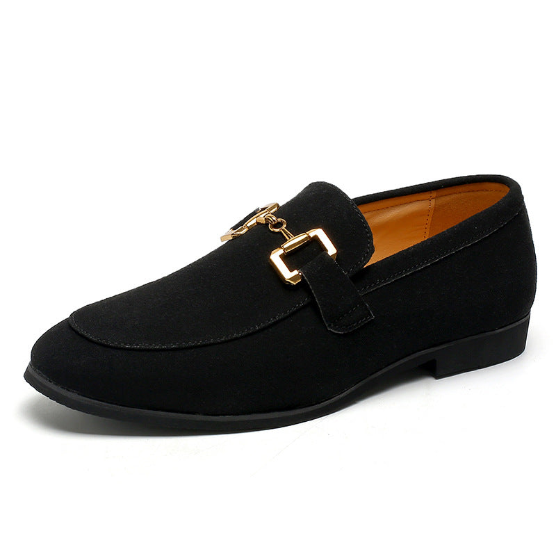 Men's Plus Size British Metal Buckle Casual Leather Shoes Black - D&A