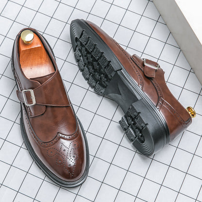 Casual British Pointed Toe Business Formal Wear Working Height-increasing Shoes Brown - D&A