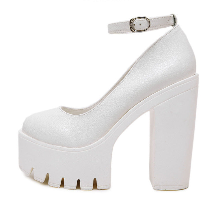 European And American Fashion Buckle Women's Shoes White - D&A