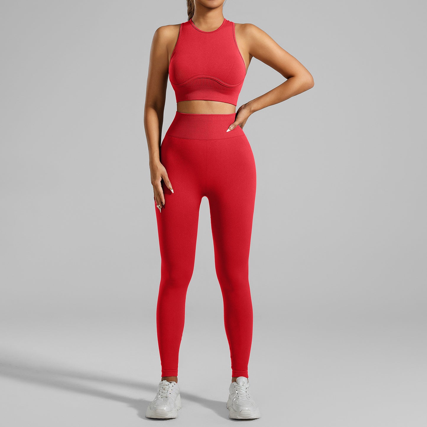 High-strength Running Tight Seamless Yoga Clothes Suit Red - D&A