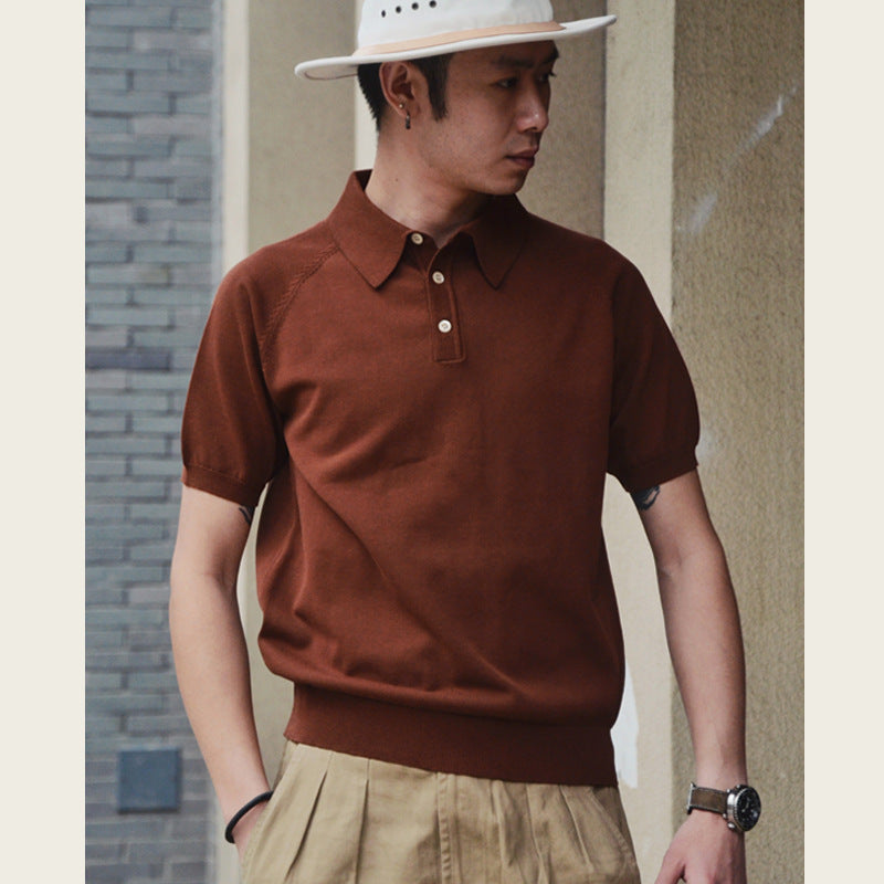 Retro Knitted Cotton Short-sleeved T-shirt Beige - D&A