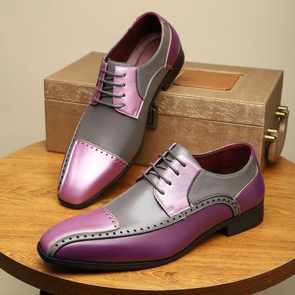 Men's Trendy Non-slip Breathable Leather Shoes Color Matching Business - D&A