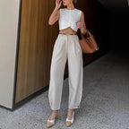 Women's Fashionable White Elegant Cropped Pants - D&A