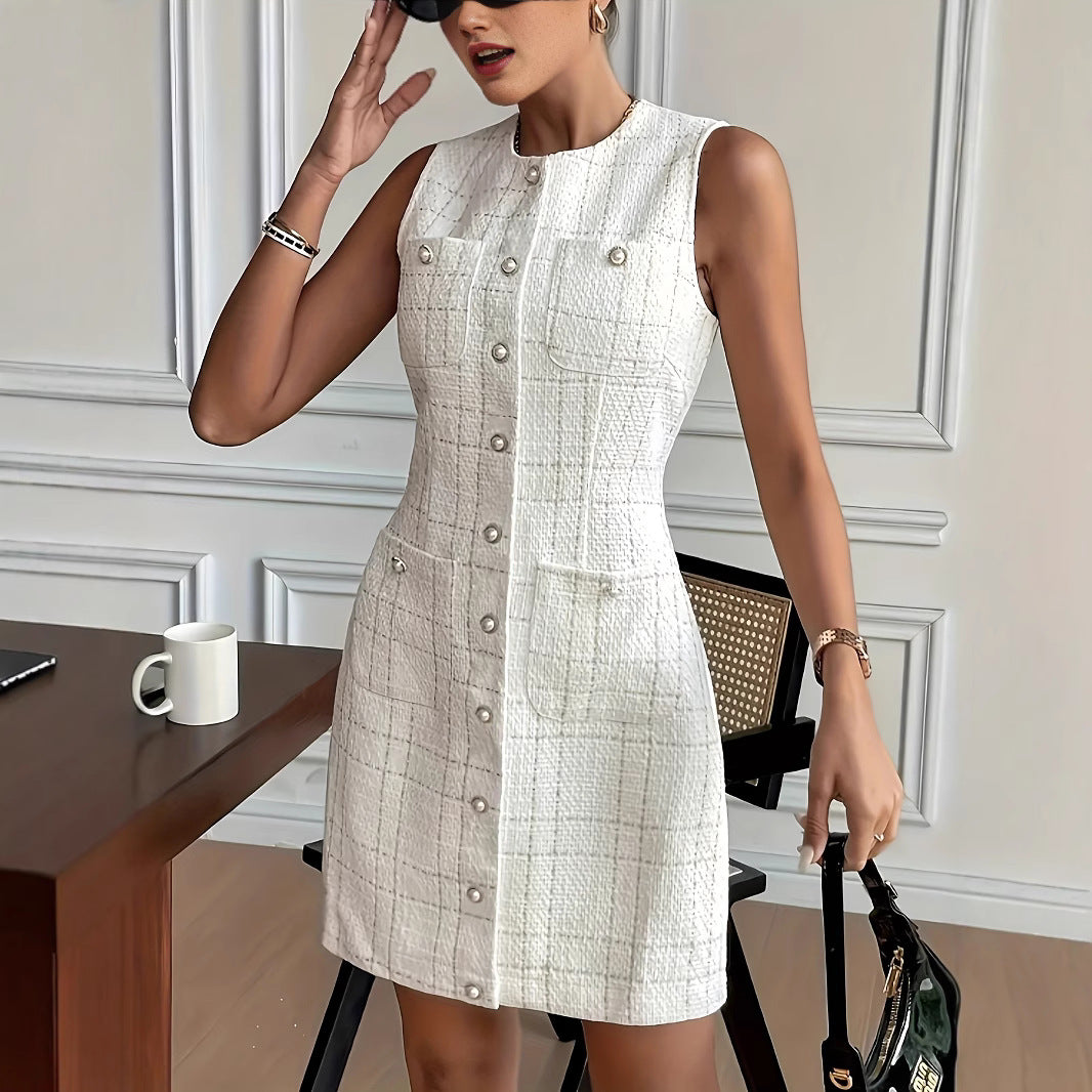 Women's Polyester Round Neck Sleeveless Dress - D&A