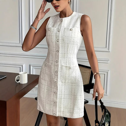 Women's Polyester Round Neck Sleeveless Dress - D&A