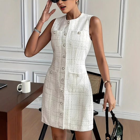 Women's Polyester Round Neck Sleeveless Dress - D&A
