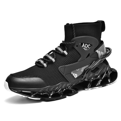 Men's High-top Shock-absorbing Running Mesh Sneaker Black - D&A