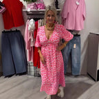 Printed V-neck Plus Size Dress Women - D&A