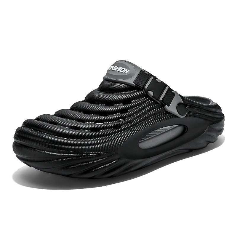 Men's Simple And Stylish Casual Platform Slippers Black - D&A