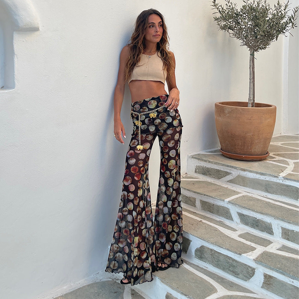 Leopard Print Mesh Floral Print Trousers - D&A