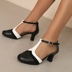 Women's Retro Closed Toe British Style Chunky Heel Sandals - D&A