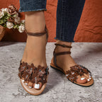 Bohemian Flat Flower Strap Sandals - D&A