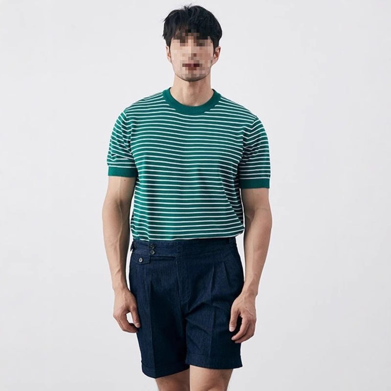 Men's High-grade Casual Striped Round Neck Knitted T-shirt - D&A