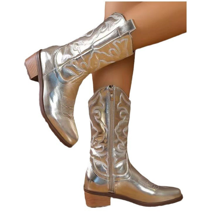Mid-calf Solid Color Pointed Martin Boots - D&A