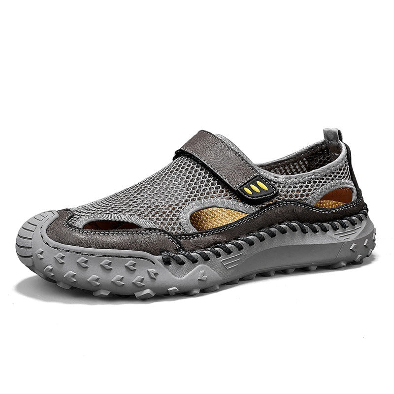 Summer Outdoor Casual Hollow Mesh Surface Breathable Men's Sandals Gray - D&A
