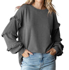 Women's Lantern Sleeve Round Neck Lace Sleeve Top - D&A