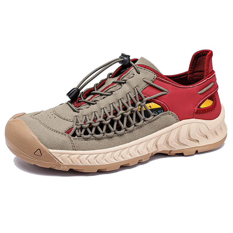 Hand-woven Sandals Men's Non-slip Wear-resistant Summer Outer Wear Breathable Closed Toe Gray Red - D&A