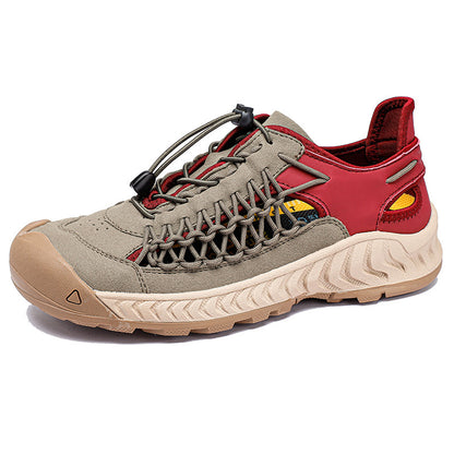 Hand-woven Sandals Men's Non-slip Wear-resistant Summer Outer Wear Breathable Closed Toe Gray Red - D&A