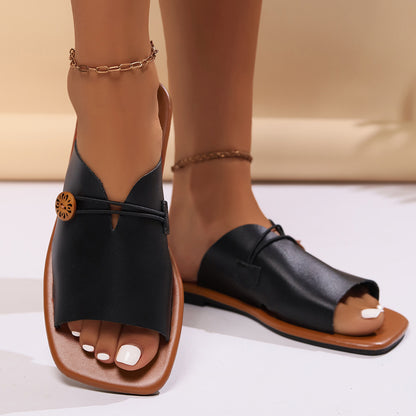 Flat Casual Retro Sandals Flip-Flops Black - D&A