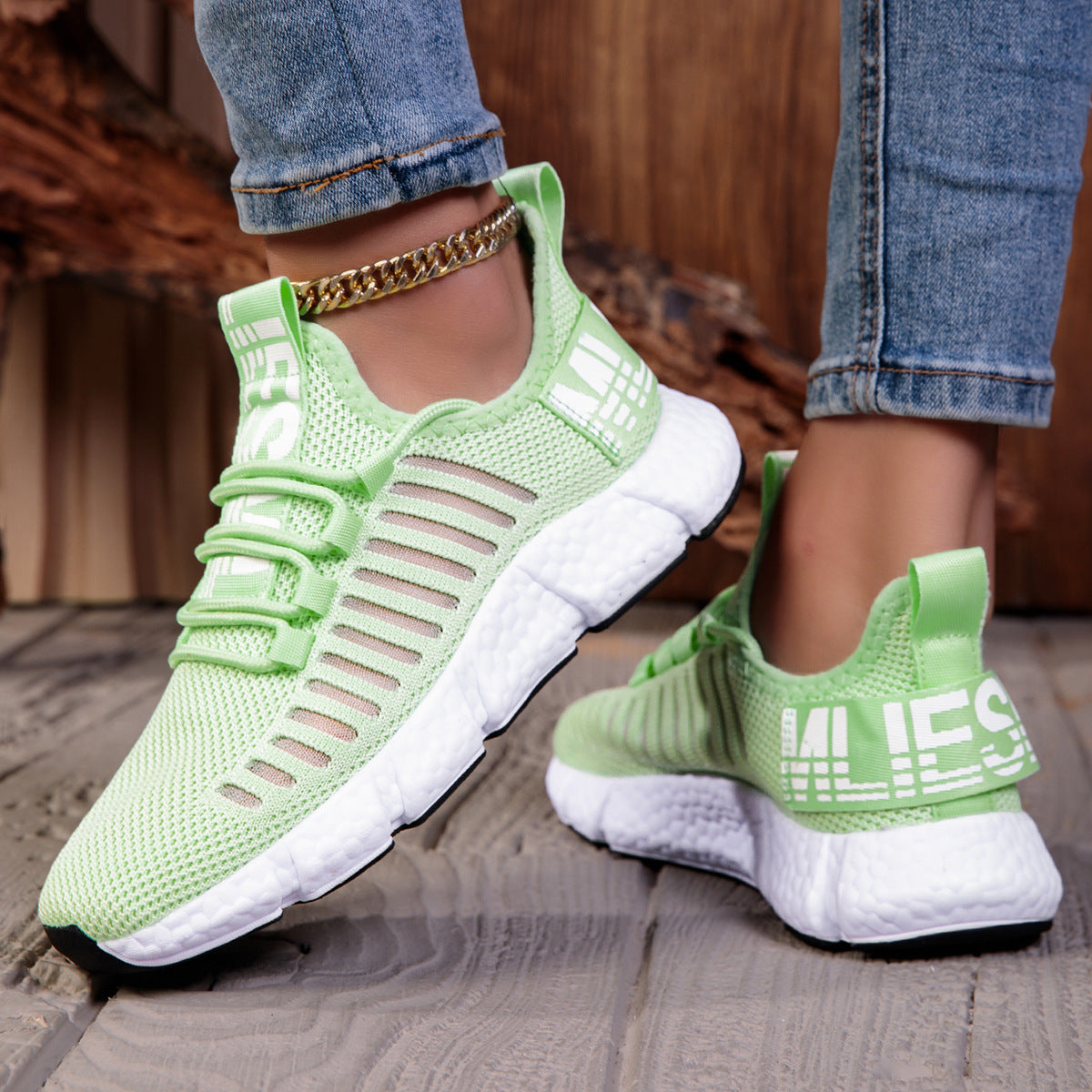 Couple's Breathable Casual Sneaker Hollow Running 555 Green - D&A