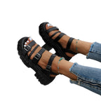 Women's Sponge Cake Thick-soled Open-toe Sandals Black - D&A