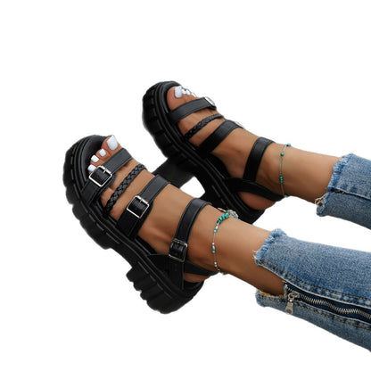Women's Sponge Cake Thick-soled Open-toe Sandals Black - D&A