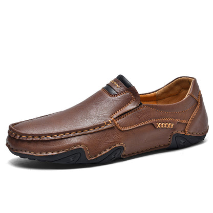 Outdoor Casual Shoes Slip-on Flat Leather Shoes 2518 Red Brown - D&A