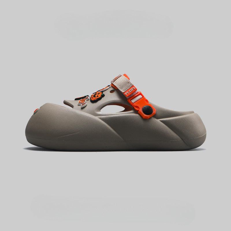 Summer Funny Baotou Beach Hole Shoes Men Gray - D&A