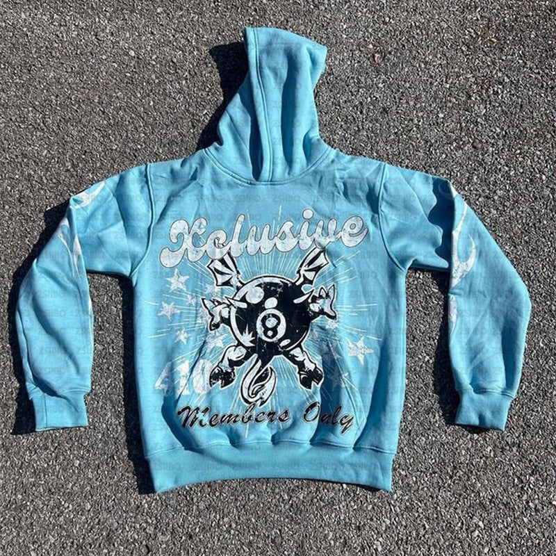 Personalized Letter Printing Loose Pullover Blue - D&A