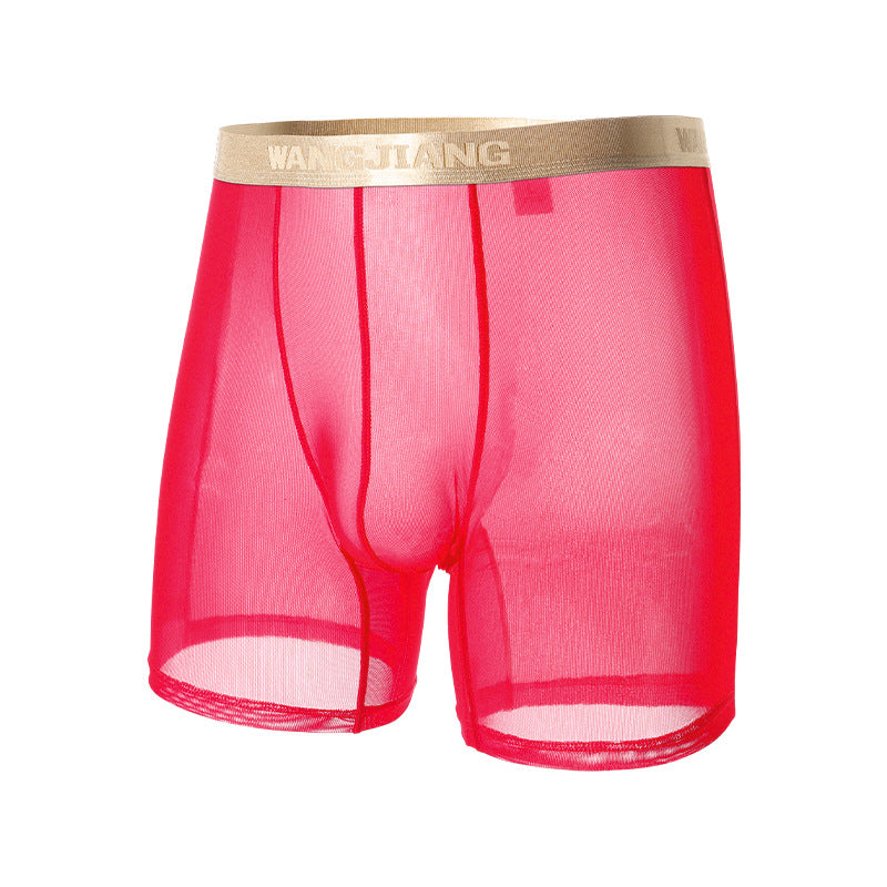 Summer Ice Silk Men's Underwear Boxers Semi-permeable Low Waist Breathable Red - D&A