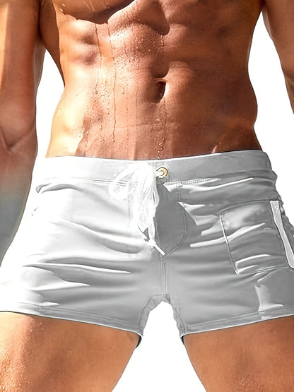 Men's Polyester High Waist Tight Lace-up Swimming Trunks White - D&A