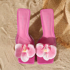 Flower Decoration Open Toe High Heel Slippers Female Summer - D&A