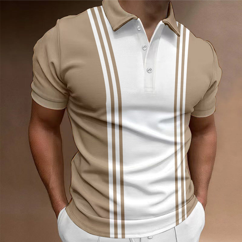 Casual 3 Button Printing Lapel Casual Men's T-shirt Khaki - D&A