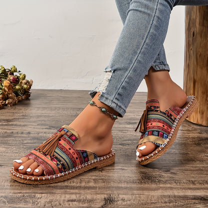 Women's Tassel Decorated Flat Sandals - D&A