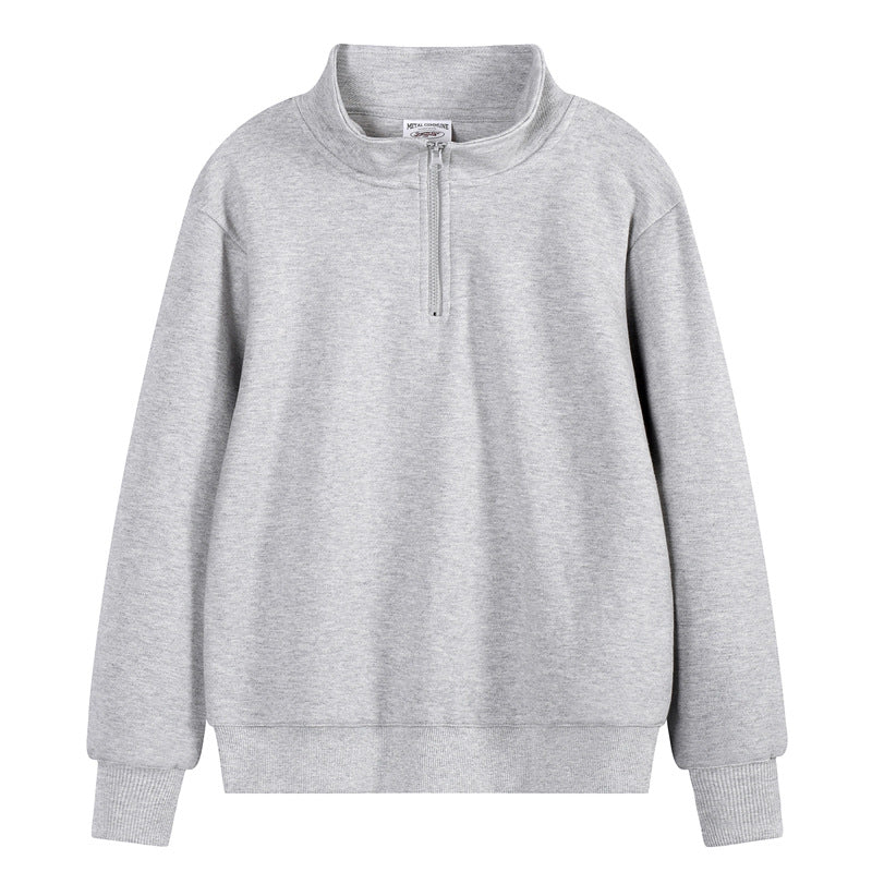 Heavy Pearl Air Layer Semi-access Control Zipped Stand Collar Sports Sweater Light Gray - D&A