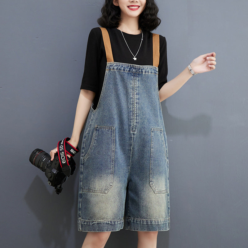 Art Loose-fitting Versatile Plus Size Shoulder Strap Jeans - D&A