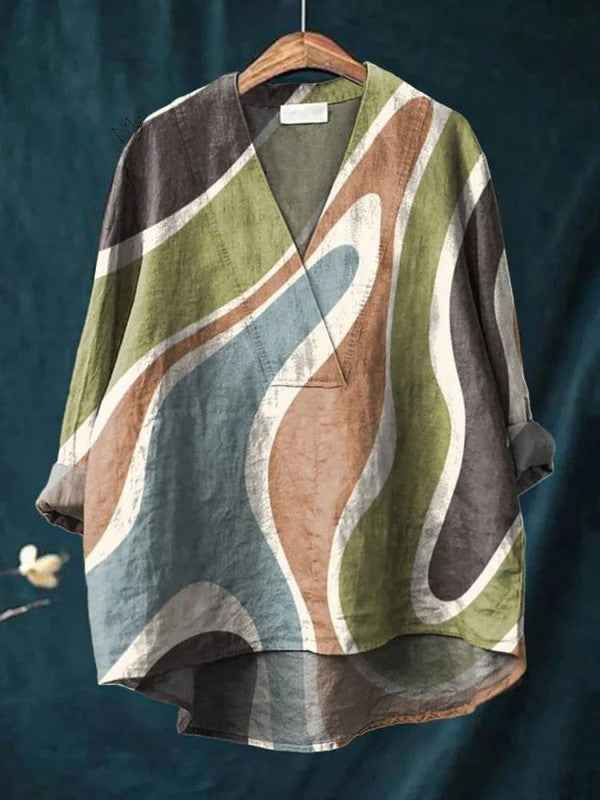 Fashion Digital Printing Large Wide V-neck Top