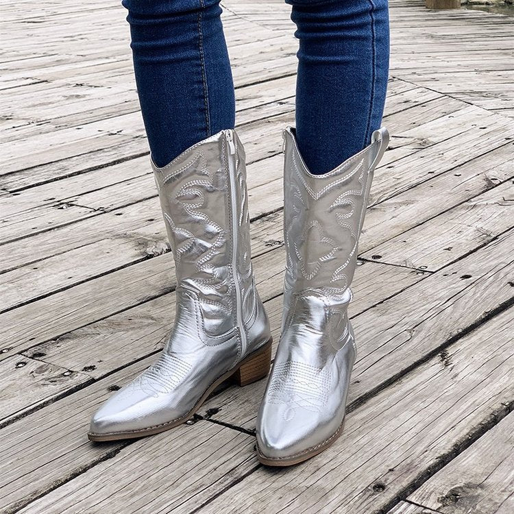 Mid-calf Solid Color Pointed Martin Boots - D&A