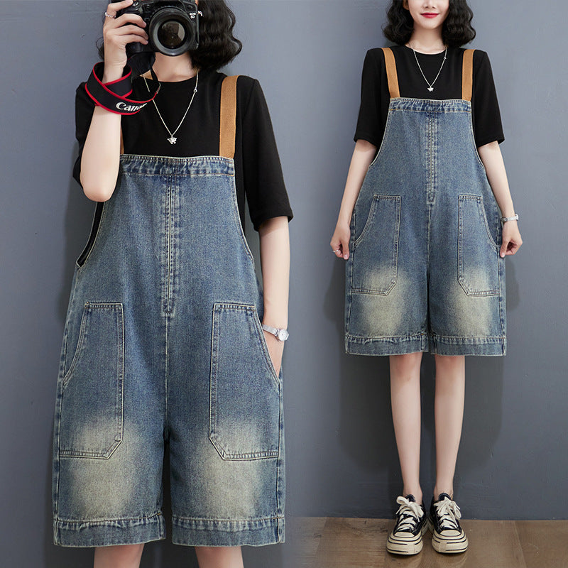 Art Loose-fitting Versatile Plus Size Shoulder Strap Jeans - D&A