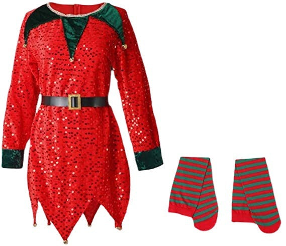 Christmas Kids Clothes Cute Sequin Elf Costumes Red - D&A