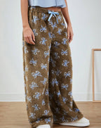 Blue Bow Patterned Wide Leg Pants - D&A