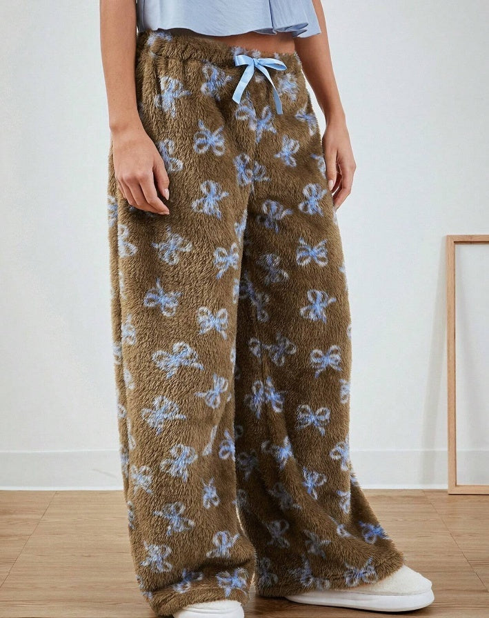 Blue Bow Patterned Wide Leg Pants - D&A
