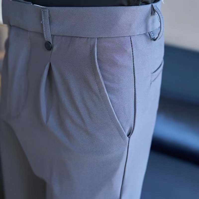 High Waist Straight Double Pleated Casual Suit Pants - D&A