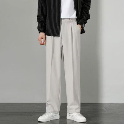 Trendy Ins Draping Design Wide-leg Pants Nine Points Light Gray - D&A