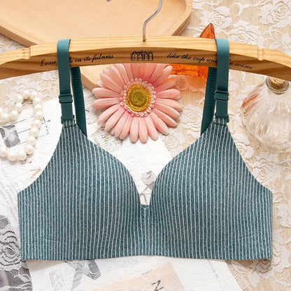 Non-wired Bra One-piece Seamless Gather Small Bra Dark green - D&A