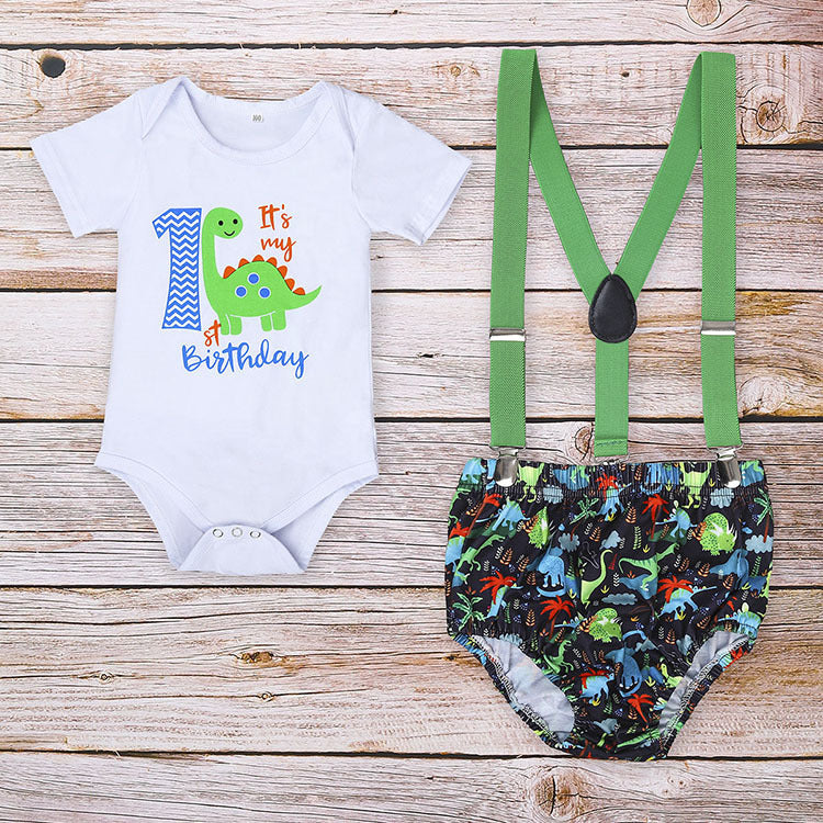 Children's Clothing Summer Clothing Baby Romper Birthday Dinosaur Green - D&A